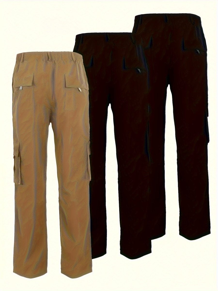 SHOWLU Men's loose fit cargo pants in solid color, water-resistant polyester, breathable and durable for outdoor activities.