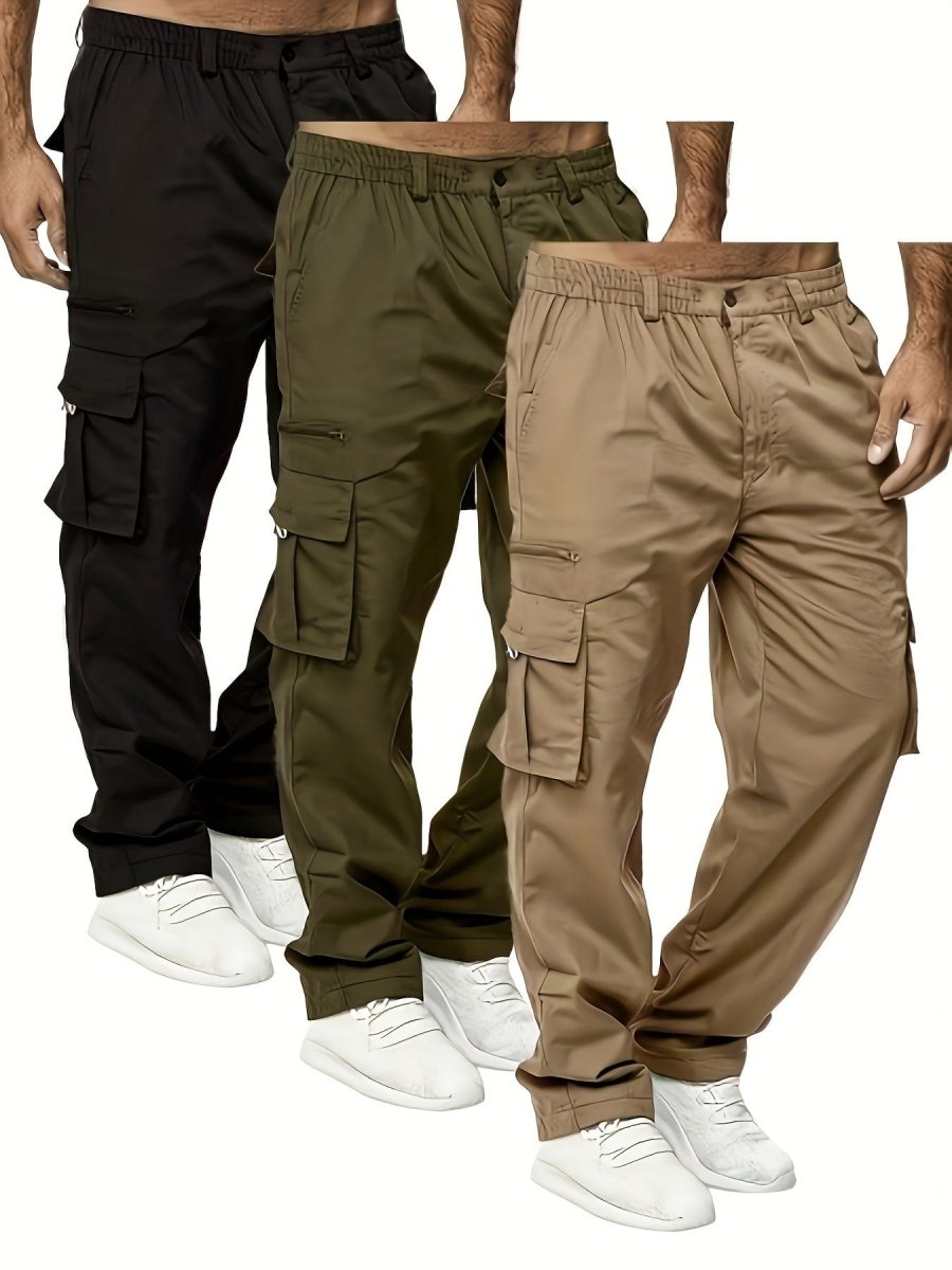 SHOWLU Men's loose fit cargo pants made of water-resistant polyester, featuring multiple pockets and durable outdoor-ready design.