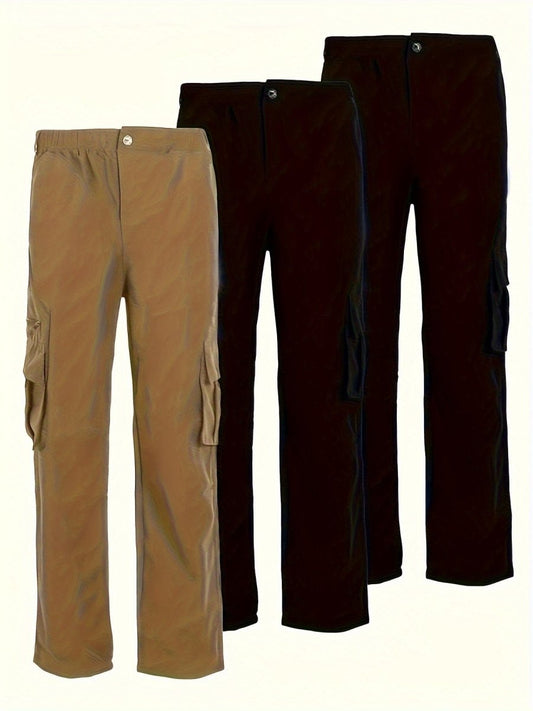 Buy 2 Get 1 Free, total of 3 PCS Mens Solid Color Loose Fit Cargo Pants - Comfortable, Breathable, Water - Resistant, and Durable for Outdoor Activities, Casual, Hiking, Camping, and Travel - Mens Relaxed Fit Pants with Multipl - SHOWLU FASHION STORE