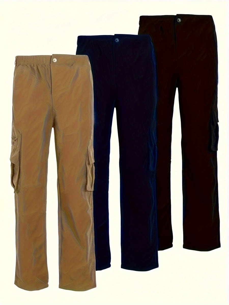 SHOWLU Men's loose fit cargo pants in solid color, water-resistant polyester, breathable, durable for outdoor activities and casual wear.