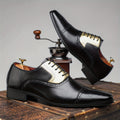 SHOWLU Black pointed toe lace-up faux leather business casual shoes, stylish and comfortable for professional wear