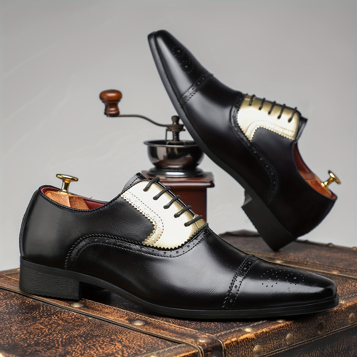 SHOWLU Black pointed toe lace-up faux leather business casual shoes, stylish and comfortable for professional wear