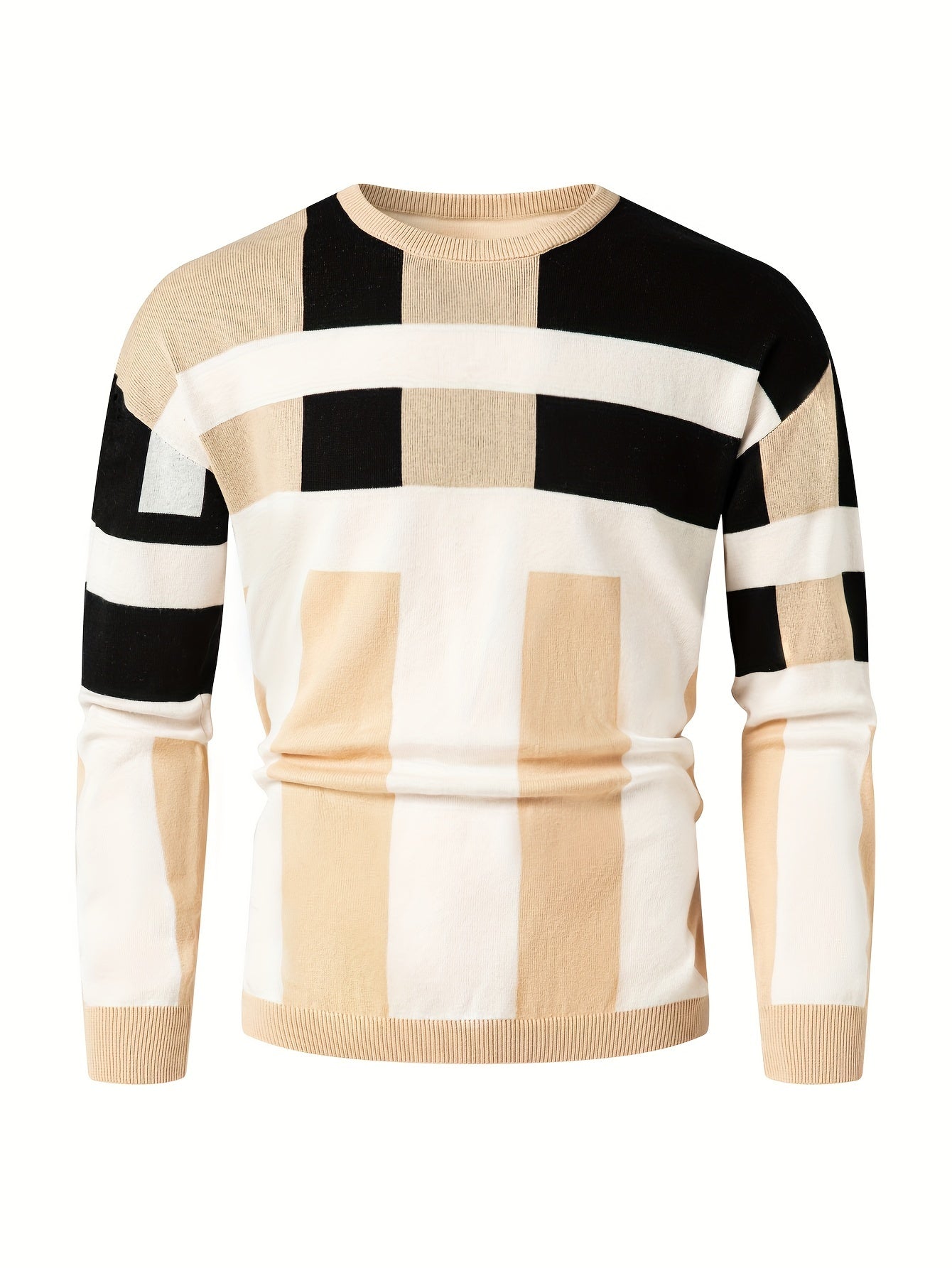 Men's color block knit sweater by SHOWLU FASHION STORE, slim fit viscose crew neck pullover with vibrant color panels.
