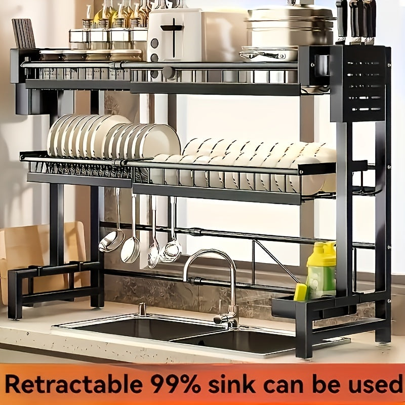 SHOWLU FASHION 2-Tier Expandable Carbon Steel Over Sink Dish Rack with multiple compartments and sturdy design for kitchen drying space