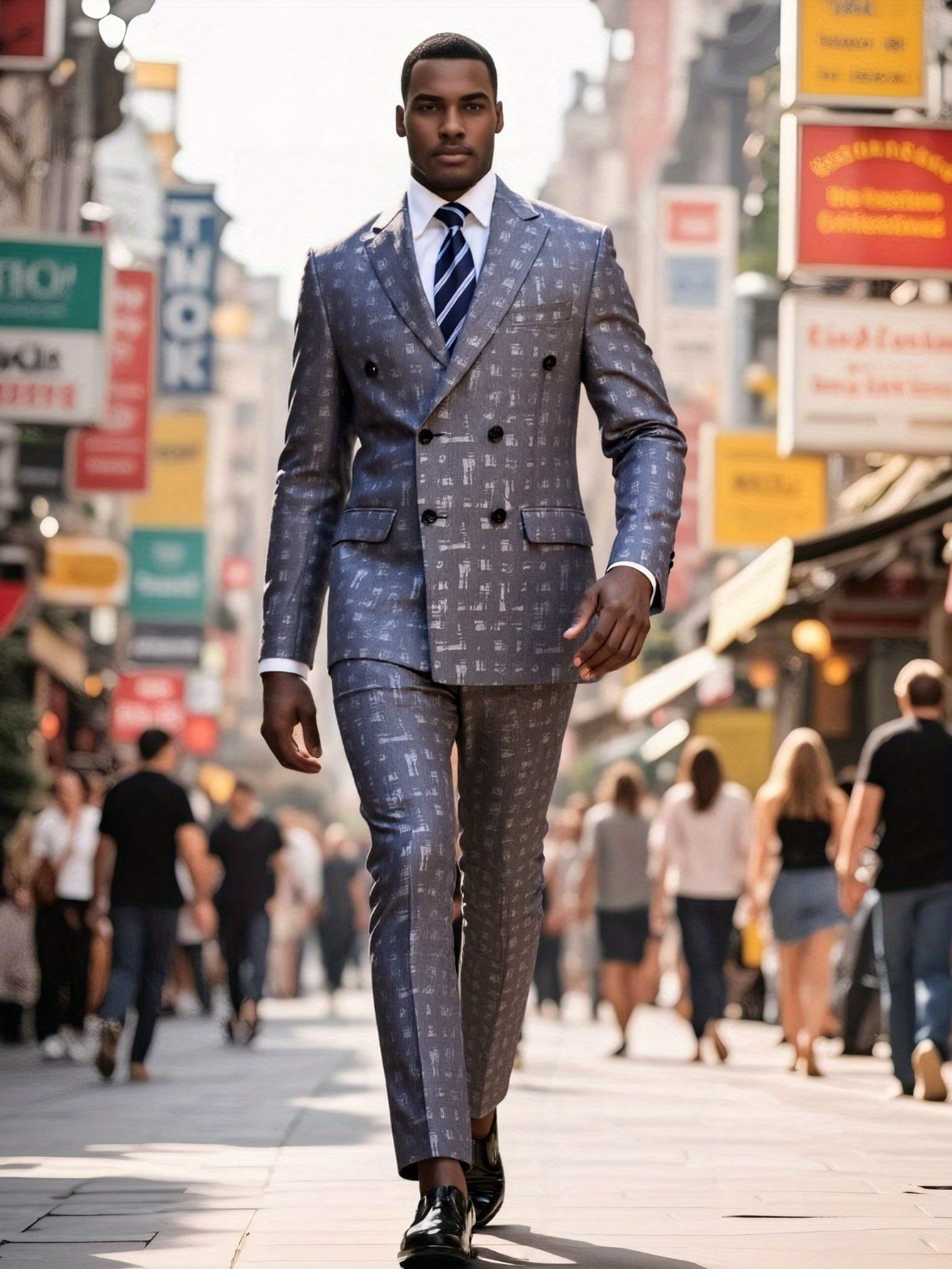 SHOWLU men's slim fit double-breasted suit with peak lapel, 2-piece set, tailored for a sharp, modern look.