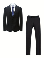 Men'S Solid Color Two-Piece Suit, Regular Fit Pants, Suitable for Business and Wedding Parties Elegant Classic Style
