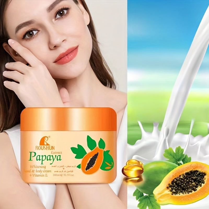 ROUSHUN Papaya Face and Body Cream with Vitamin E, 10.14oz, moisturizing cream for smooth, hydrated skin.
