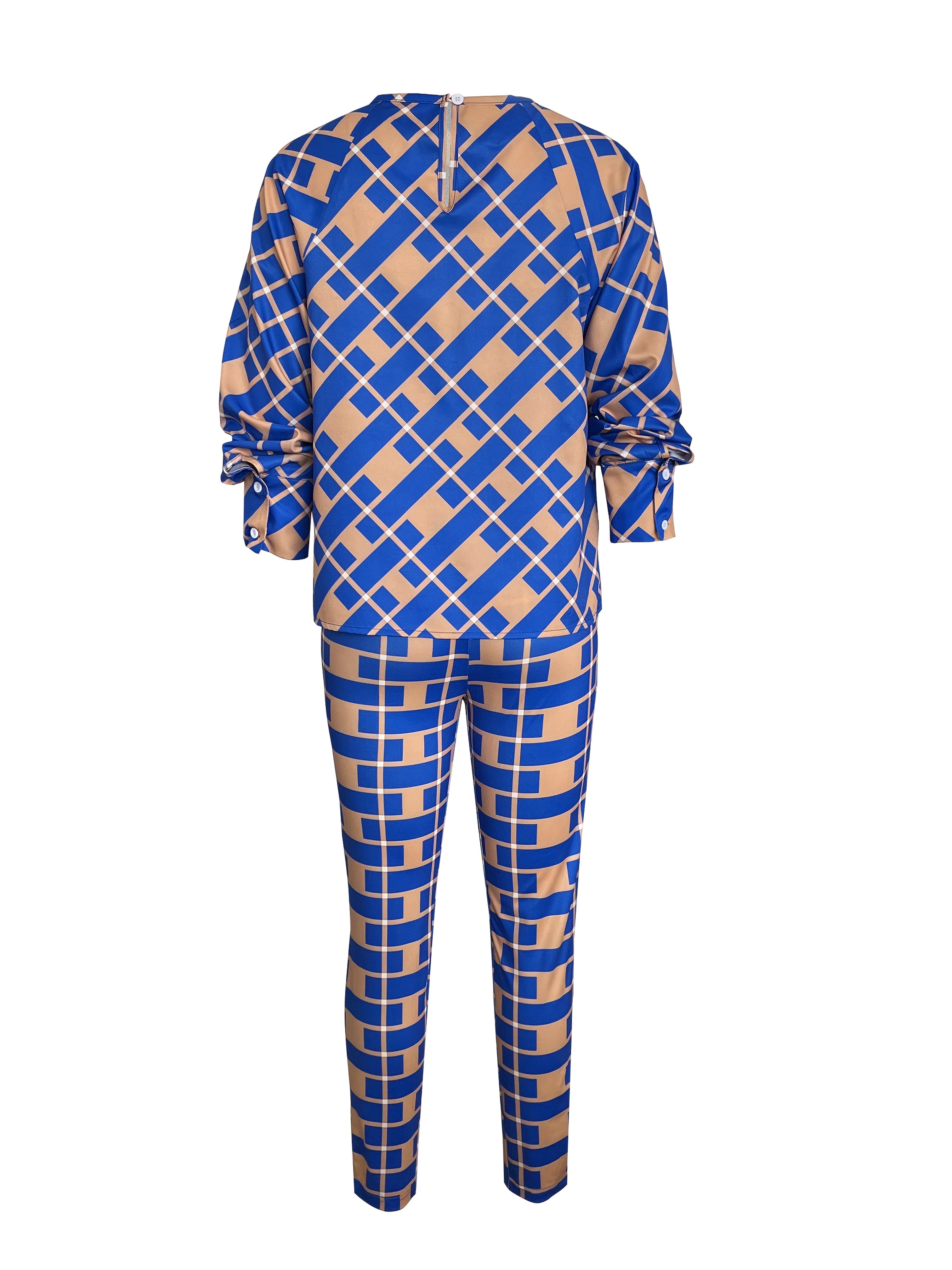 SHOWLU men's plaid long-sleeve shirt and casual pants two-piece set, featuring a stylish checkered design and comfortable fit.