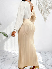 Women's Elegant Two-Tone Batwing Sleeve Wrap Waist Cinched Bodycon Dress