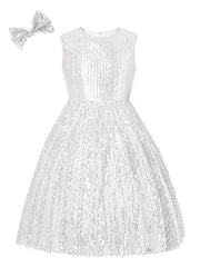 Mebius Girls Sequin Dress Sleeveless Sparkling Special Occasion Kids Party Sequence Sparkling Dress Birthday 8-14 Years Old