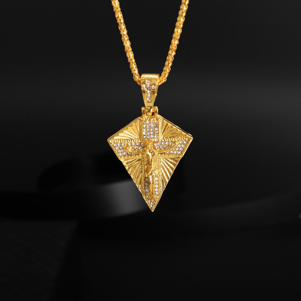 Showlu Retro Hip Hop Cross Pendant Necklace in vintage zinc alloy jewelry with detailed cross design.