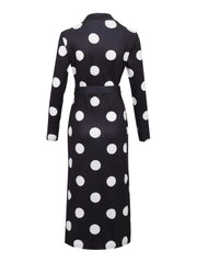 Women'S Stylish Black Polka Dot V-Neck Bodycon Dress with Belt - Long Sleeve, Knee-Length, Perfect for Spring/Summer, Adult Fashion, Adult Fashion Dress | Polka Dot Dress | Polyester Fabric