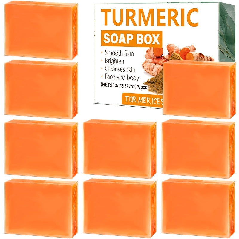 Set of nine Rozino turmeric soap bars by SHOWLU FASHION STORE, moisturizing glycerin body soap in 100g packages.