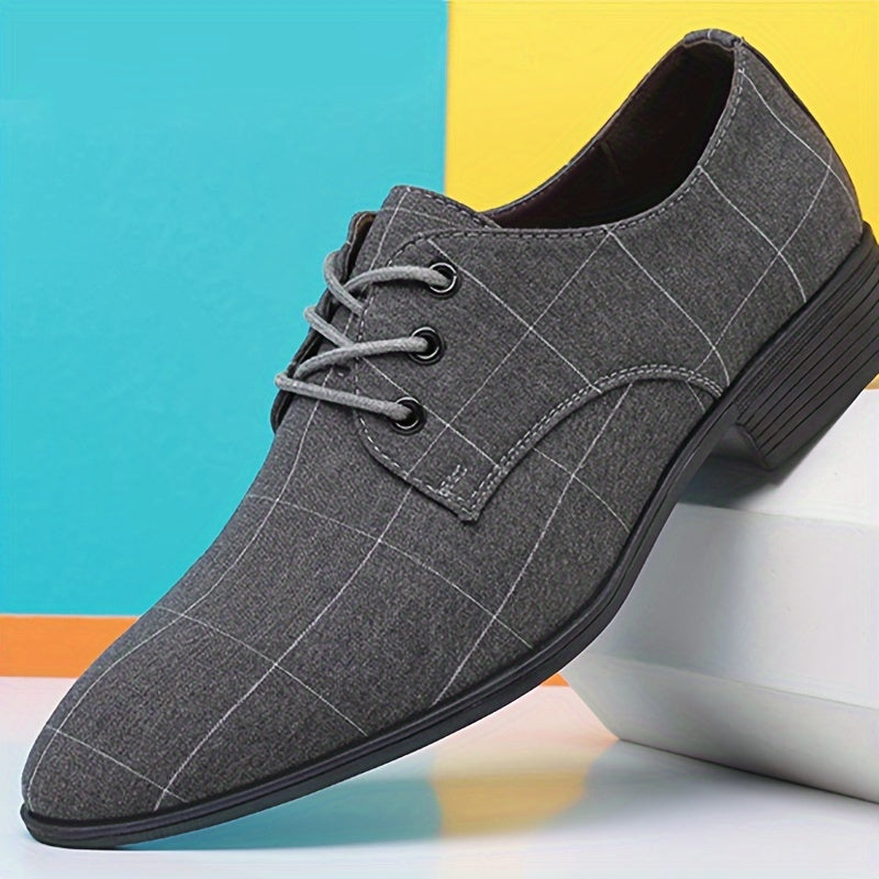 SHOWLU FASHION men's plaid derby shoes with breathable fabric, low top design, and lace-up closure displayed in the image.
