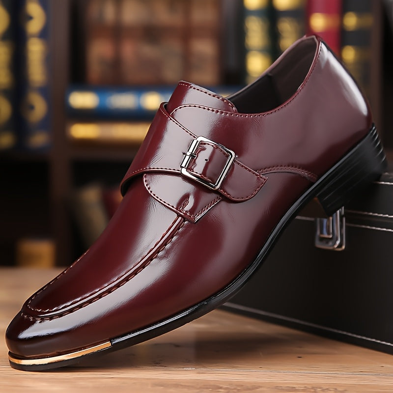 SHOWLU men's pointed toe slip-on business casual shoes in solid PU leather, stylish and comfortable for professional wear