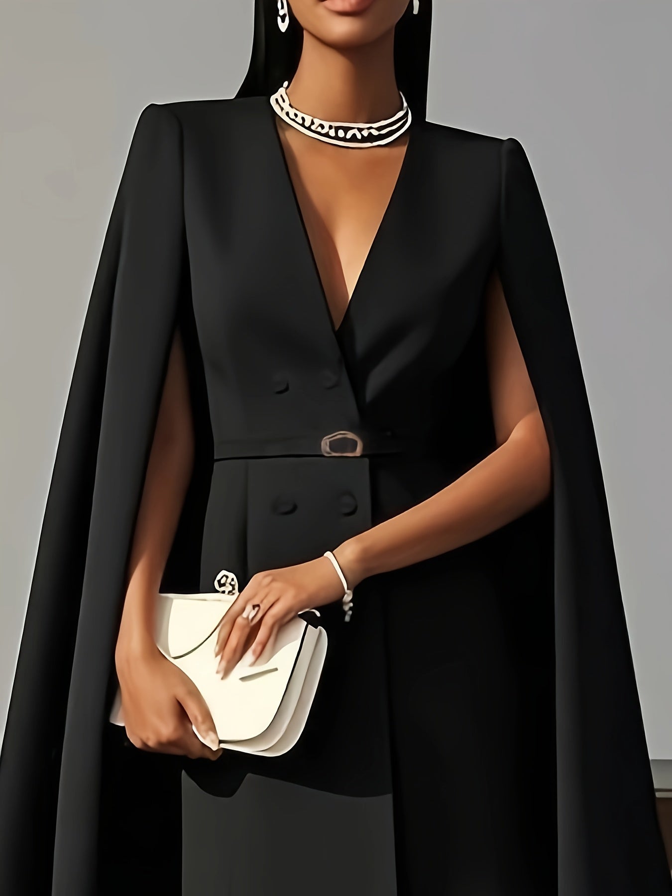Women's V-neck cape sleeve mini dress by SHOWLU FASHION STORE featuring an elegant A-line design for office wear.