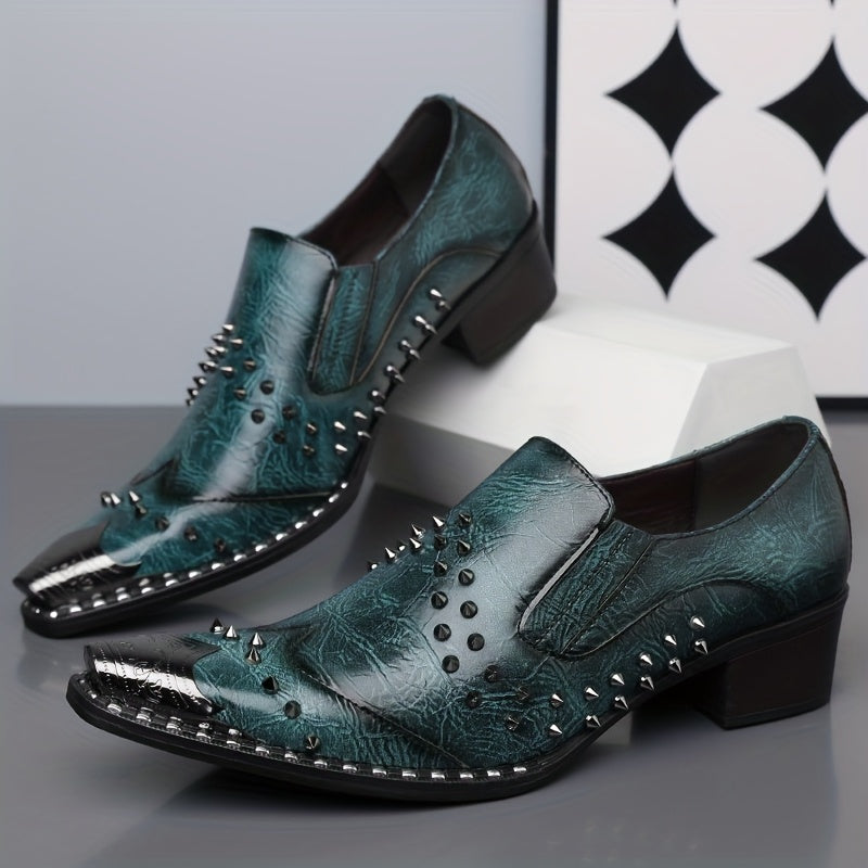 Men's pointed toe slip-on business casual shoes by Showlu Fashion, featuring punk style PU material and sleek design.