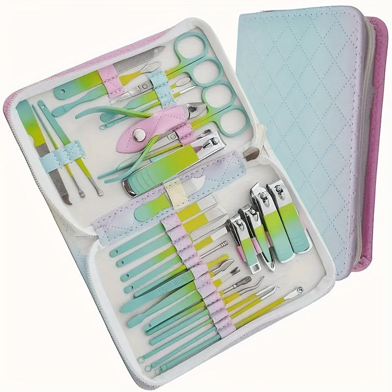 SHOWLU FASHION 30-piece stainless steel manicure and pedicure kit with scissors, clippers, files, and tools for personal grooming.