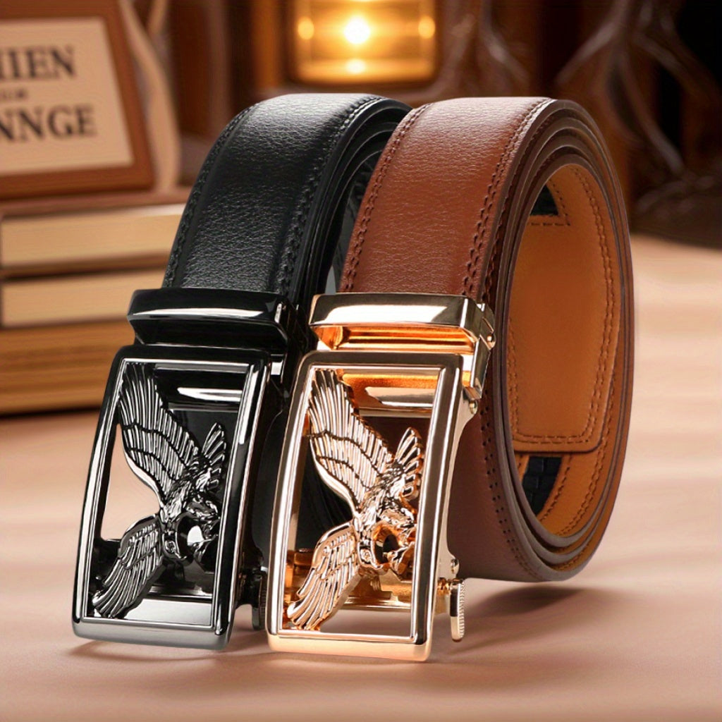 Showlu men's genuine leather ratchet belts with eagle buckle, 2-pack, featuring sleek design and durable construction.