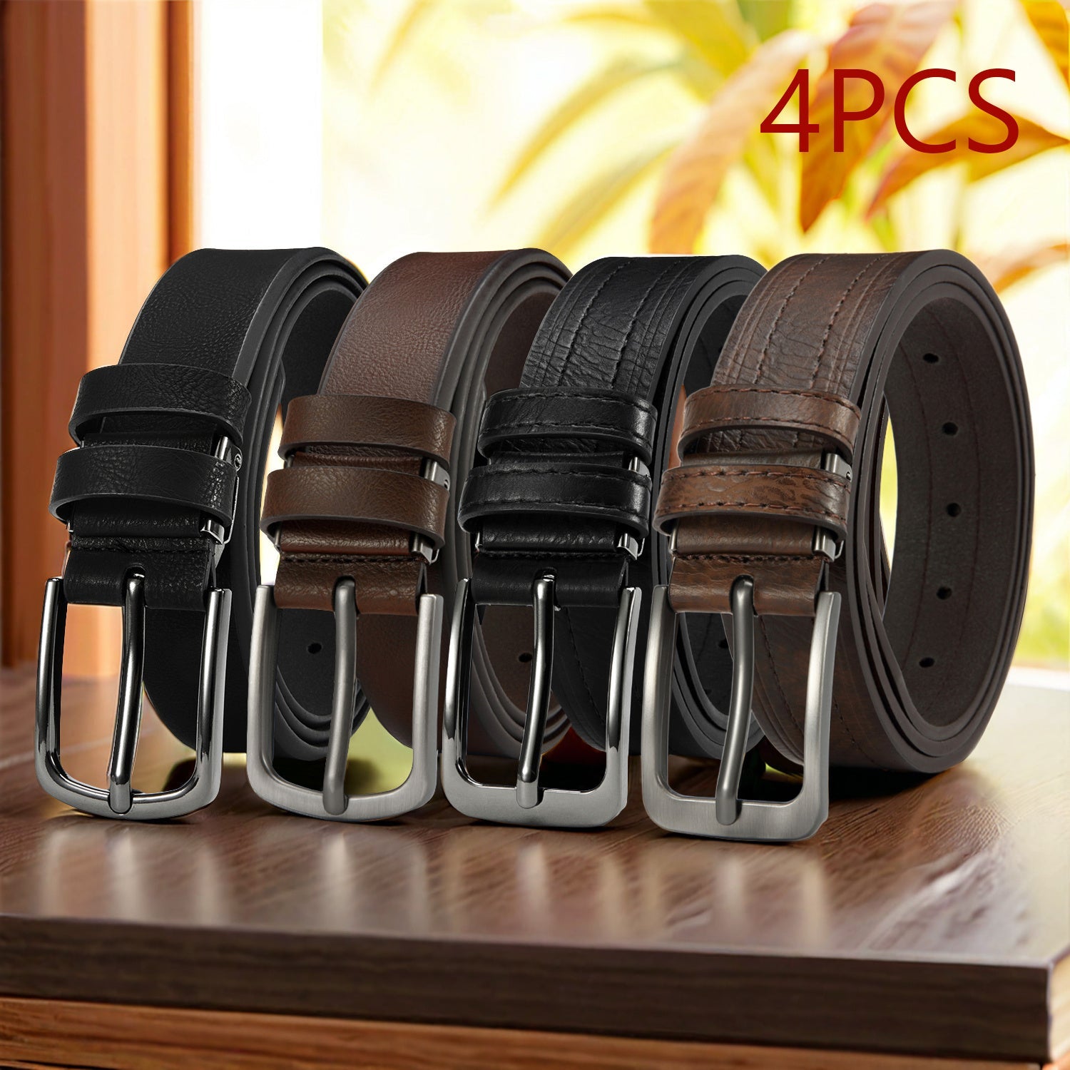 SHOWLU Men's genuine leather belts, vintage big and tall straps, 4-pack, durable and stylish accessories for men