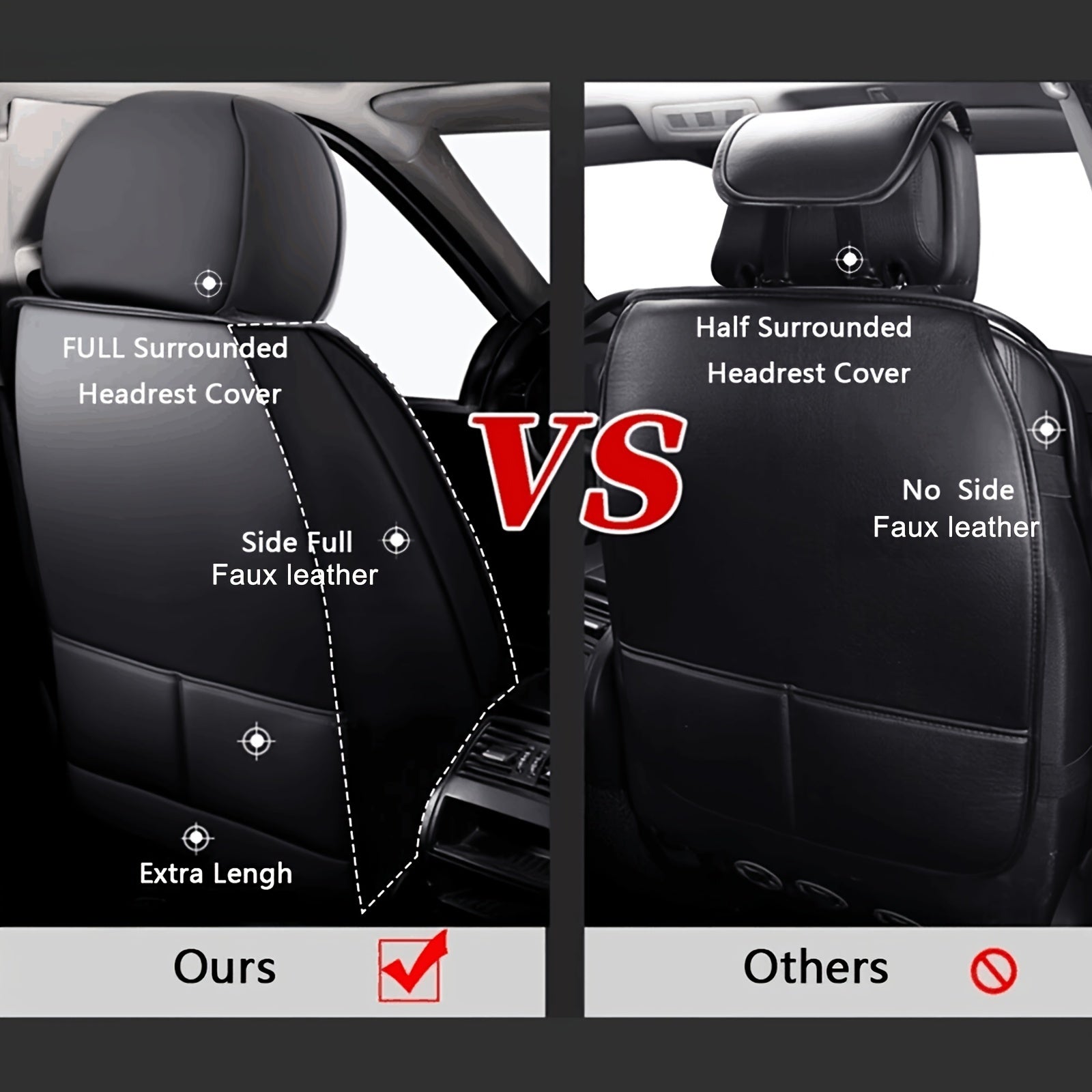 Showlu Fashion faux leather car seat covers for 5 seats, universal fit, in black with a sleek, smooth texture.