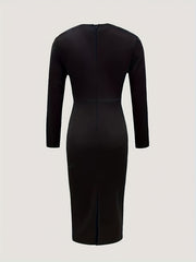 Elegant Women'S Business Dress | One-Shoulder Neckline | Asymmetrical Hem & Belted Waist | Solid Color | Polyester & Elastane Blend | Form-Fitting Mid-Length Skirt | Ideal for Spring/Summer | Chic Office Attire, Sweetheart St
