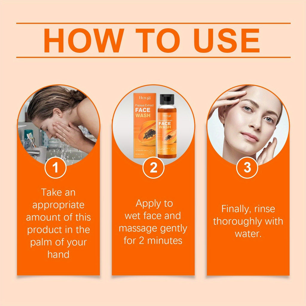 Hoygi Papaya Face Wash by SHOWLU FASHION STORE, moisturizing lotion for all skin types, showing the product bottle and fresh papaya.