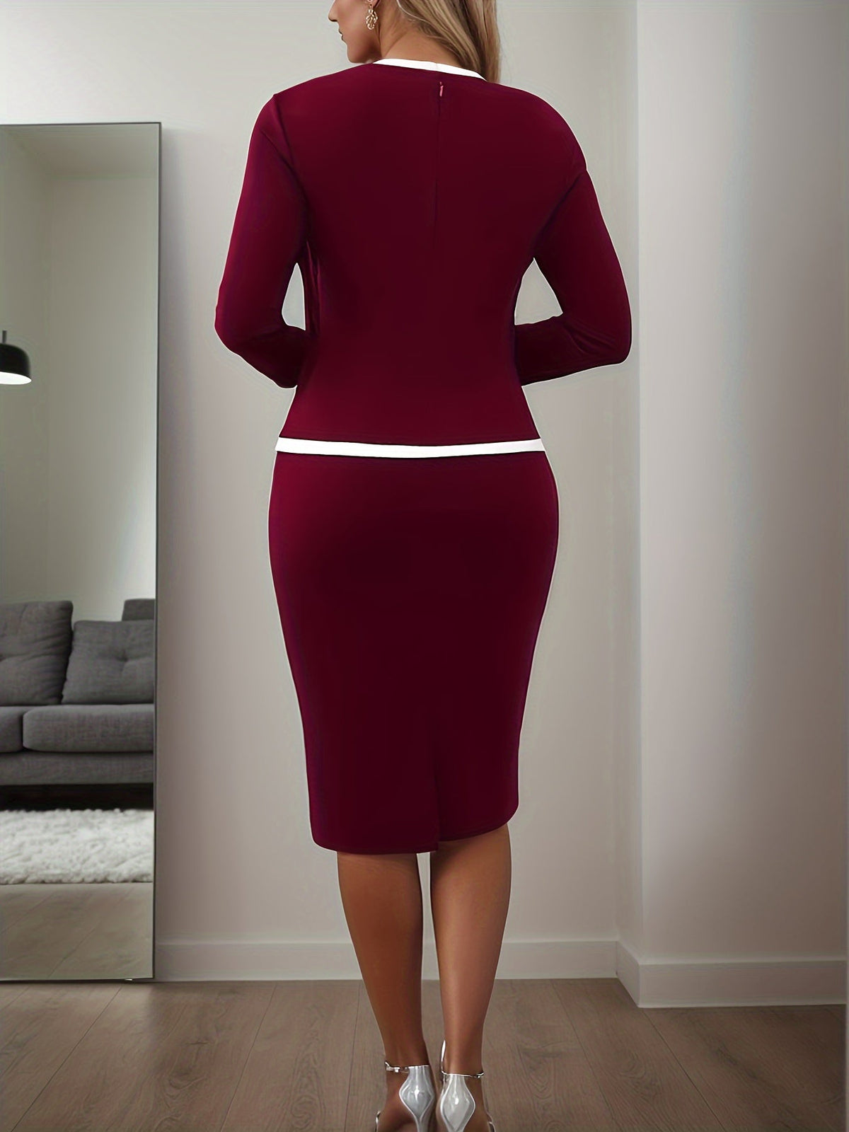 SHOWLU FASHION Women's off-the-shoulder long-sleeved pencil dress displayed on a model showcasing its fitted silhouette.