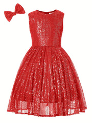 Mebius Girls Sequin Dress Sleeveless Sparkling Special Occasion Kids Party Sequence Sparkling Dress Birthday 8-14 Years Old
