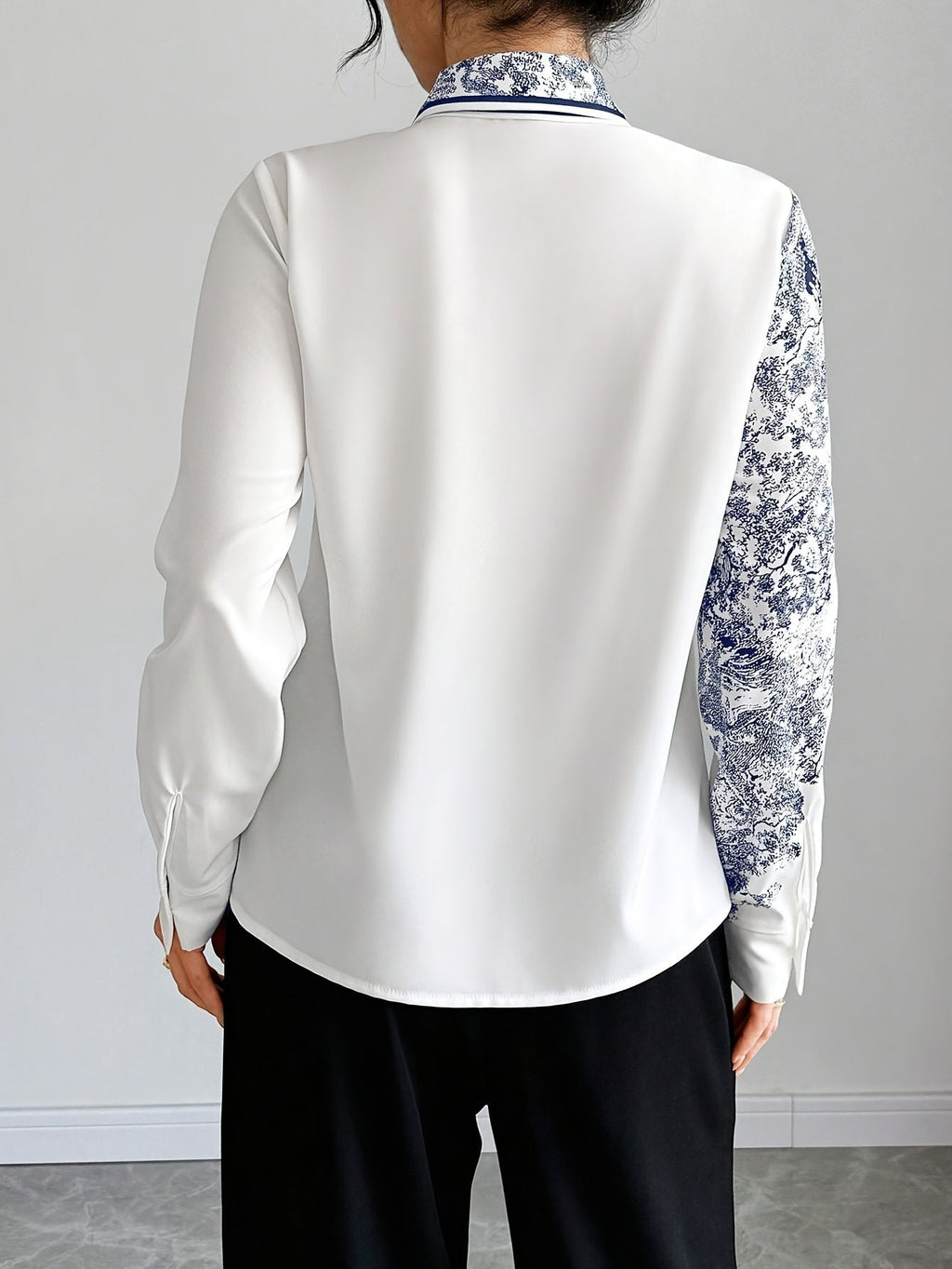 SHOWLU Women's floral bow tie blouse with semi-sheer long sleeves, stylish and feminine for elegant casual wear.