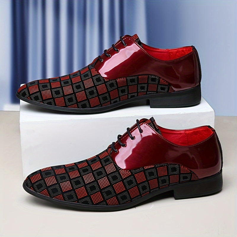 SHOWLU FASHION men's British business casual lace-up pointed toe shoes, brown leather with sleek design and stitching details.