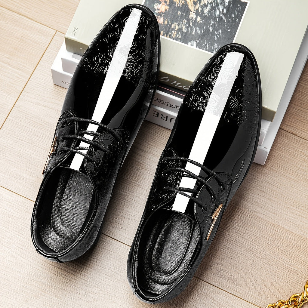 SHOWLU Men's Oxford dress shoes with pointed toe, geometric microfiber design, stylish and formal footwear for men