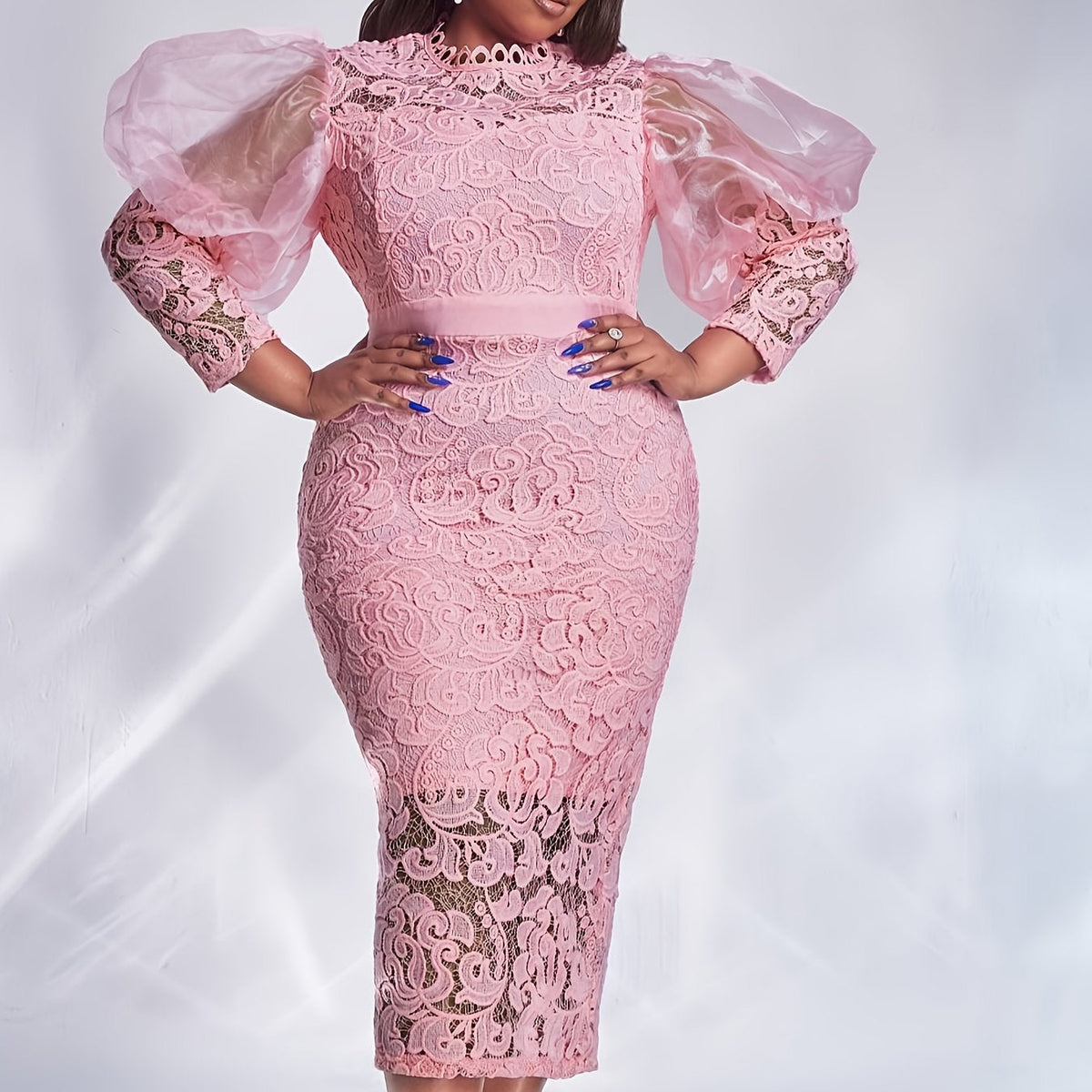 Lace off-the-shoulder bodycon midi dress for women by Showlu Fashion, featuring a fitted design and elegant neckline.