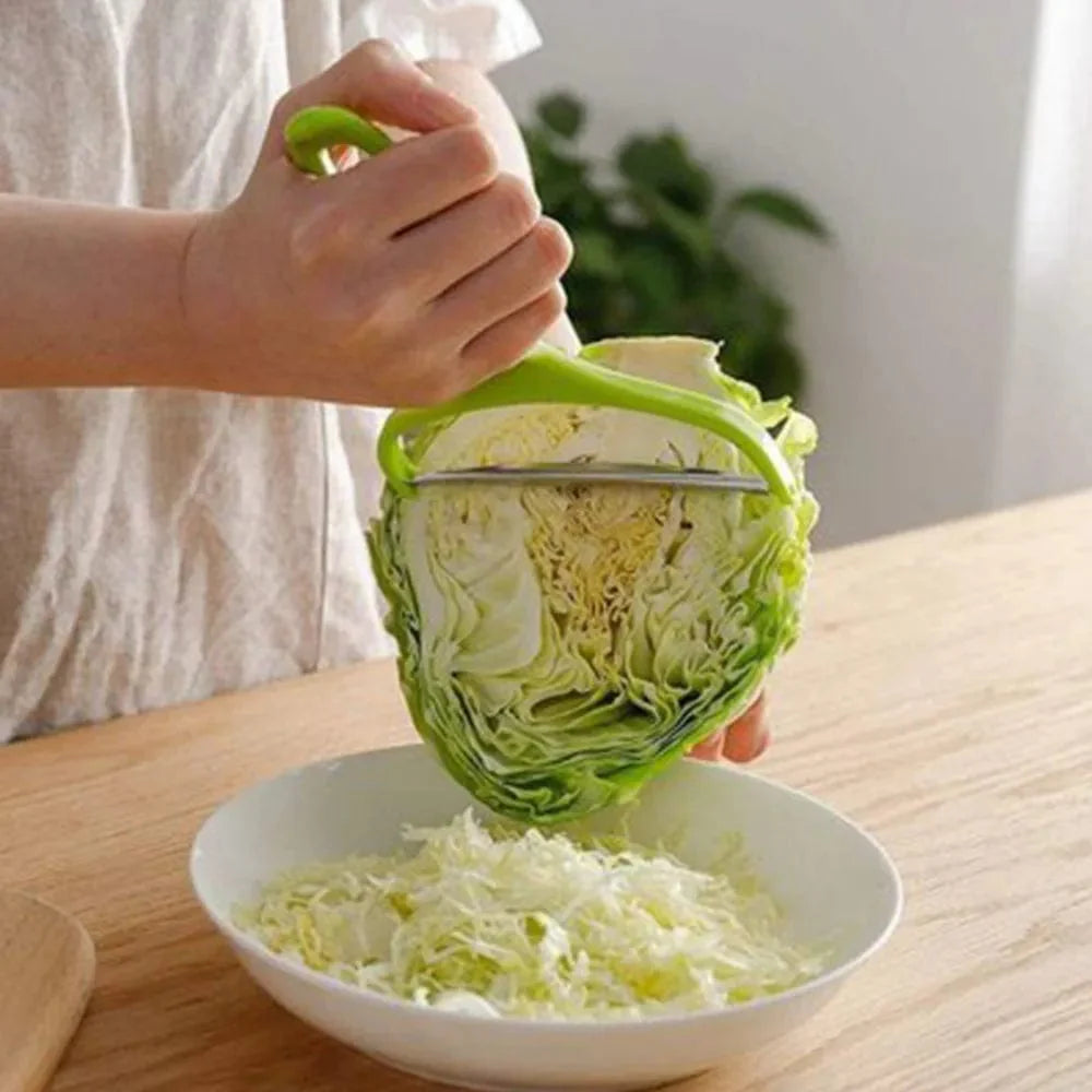 Stainless steel LEENKEA cabbage slicer and vegetable grater with sharp blades for shredding cabbage, carrots, cucumbers, and potatoes.