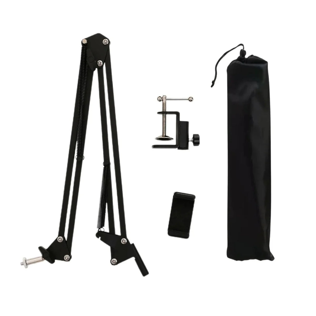 Lacyfans aluminum desktop tripod stand for phone and camera, overhead shot photography arm with phone holder and ring light mount