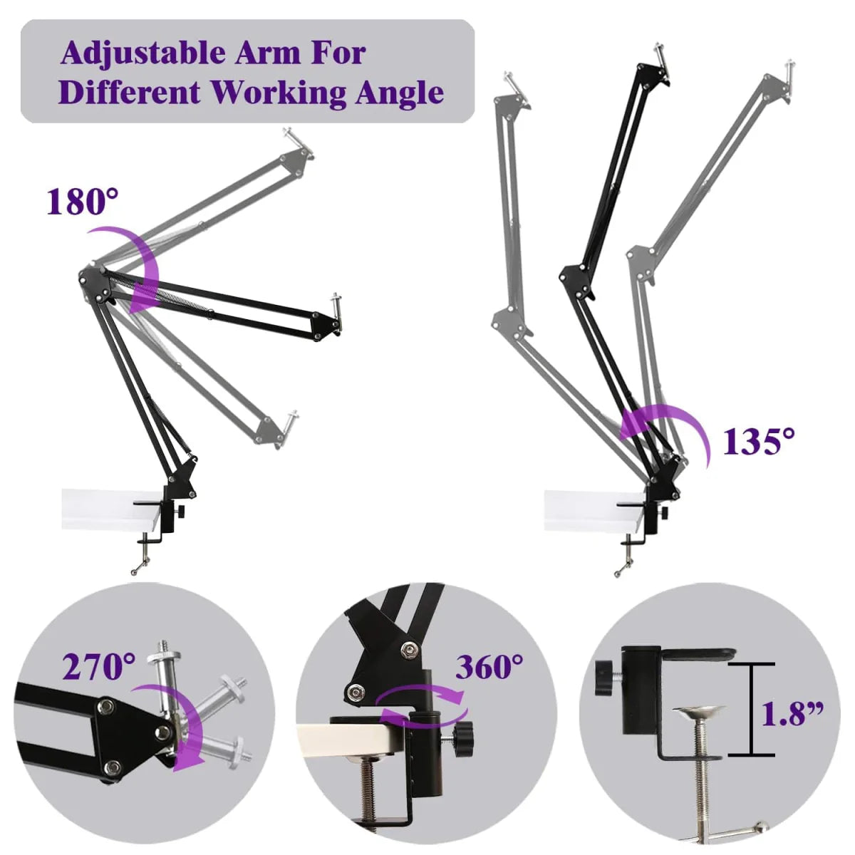 Lacyfans aluminum desktop tripod stand for phone and camera, overhead shot setup with ring light and lamp on a table.