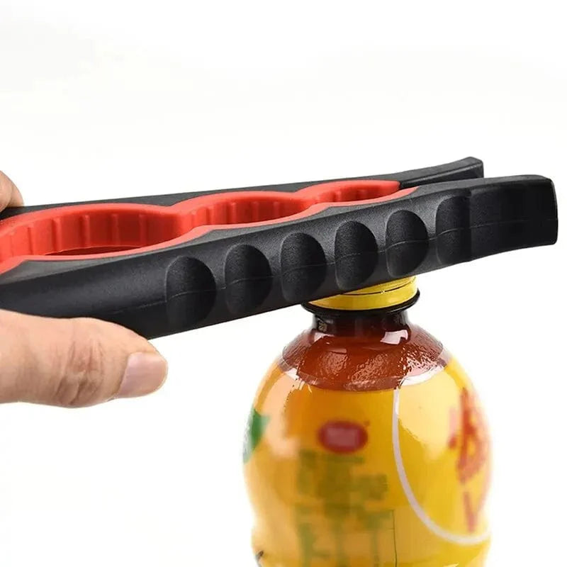 Showlu 4-in-1 multi-functional bottle opener with anti-slip grip, capable of opening cans, bottles, and caps.