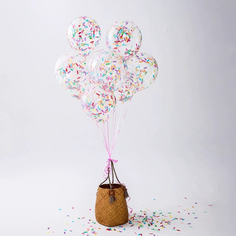 Showlu Macaron Candy Color Balloon Scraps with transparent paper strips, ideal for birthday decorations and party scene props.