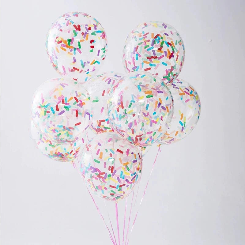 Showlu Macaron Candy Color Balloon Scraps, transparent paper props with colorful strips for birthday scene decorations.