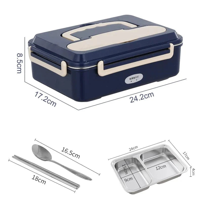 FusionHeat electric lunch box with stainless steel container for car and home use, perfect for warm meals on the go.
