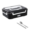 Stainless steel FusionHeat electric lunch box for car and home use, with a sleek design and dual heating functionality.