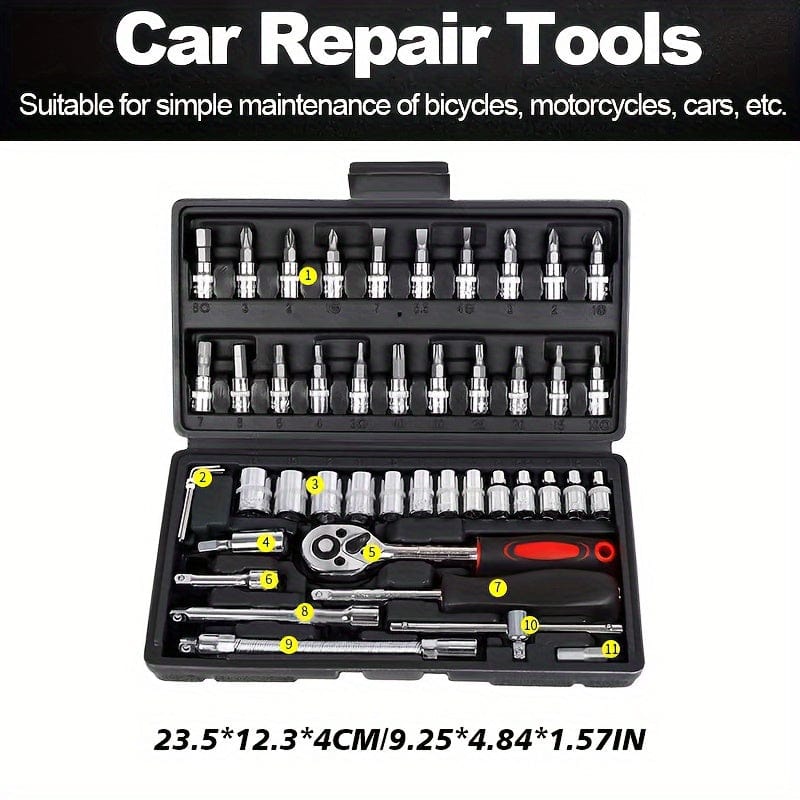 Showlu Multi-Purpose Ratchet Torque Wrench and Screwdriver Set with automotive repair tools and accessories for car and bike maintenance.