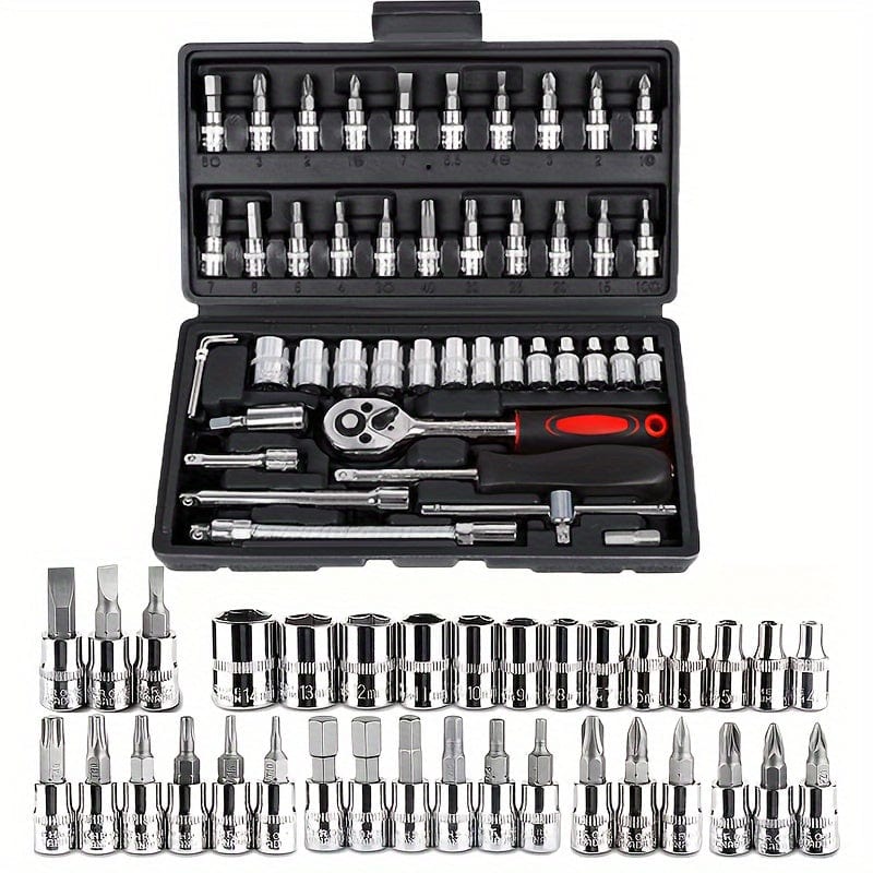 Showlu multi-purpose ratchet torque wrench and screwdriver set with automotive repair tools, portable and suitable for auto and bike maintenance.