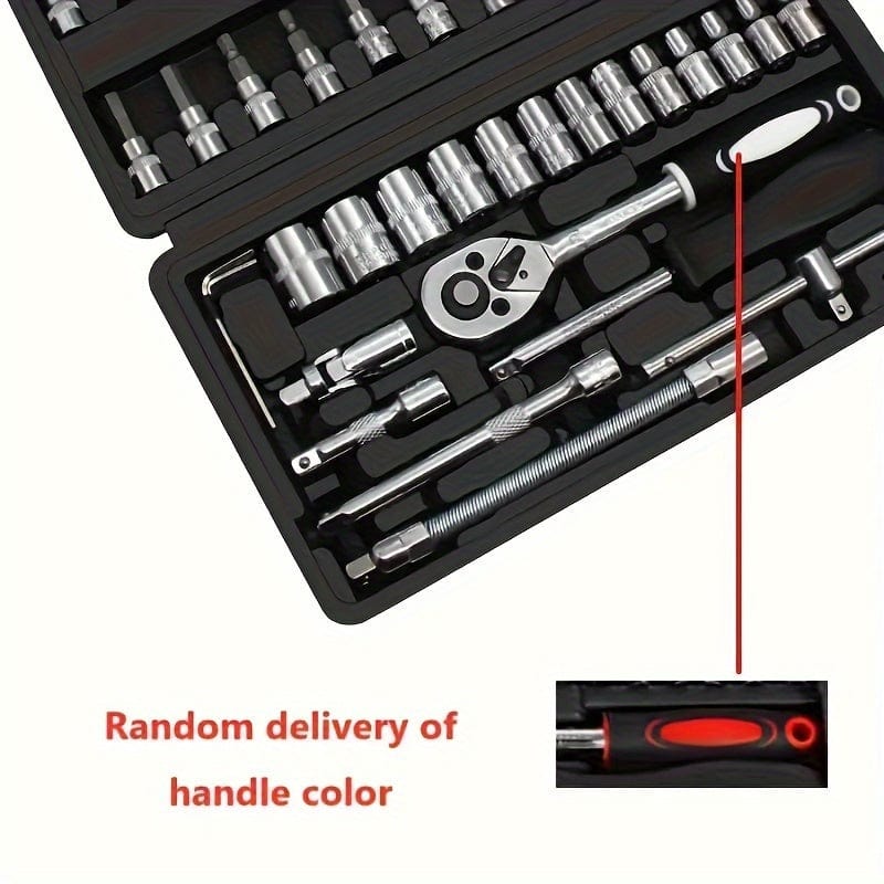Showlu multi-purpose ratchet torque wrench and screwdriver set with automotive repair tools, portable for auto, bike, and motorcycle maintenance.