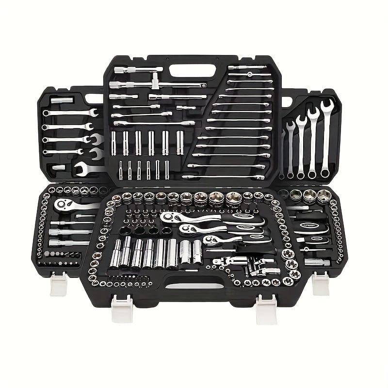 Showlu multi-purpose ratchet torque wrench and screwdriver set with automotive repair tools, portable and suitable for auto and bike maintenance.