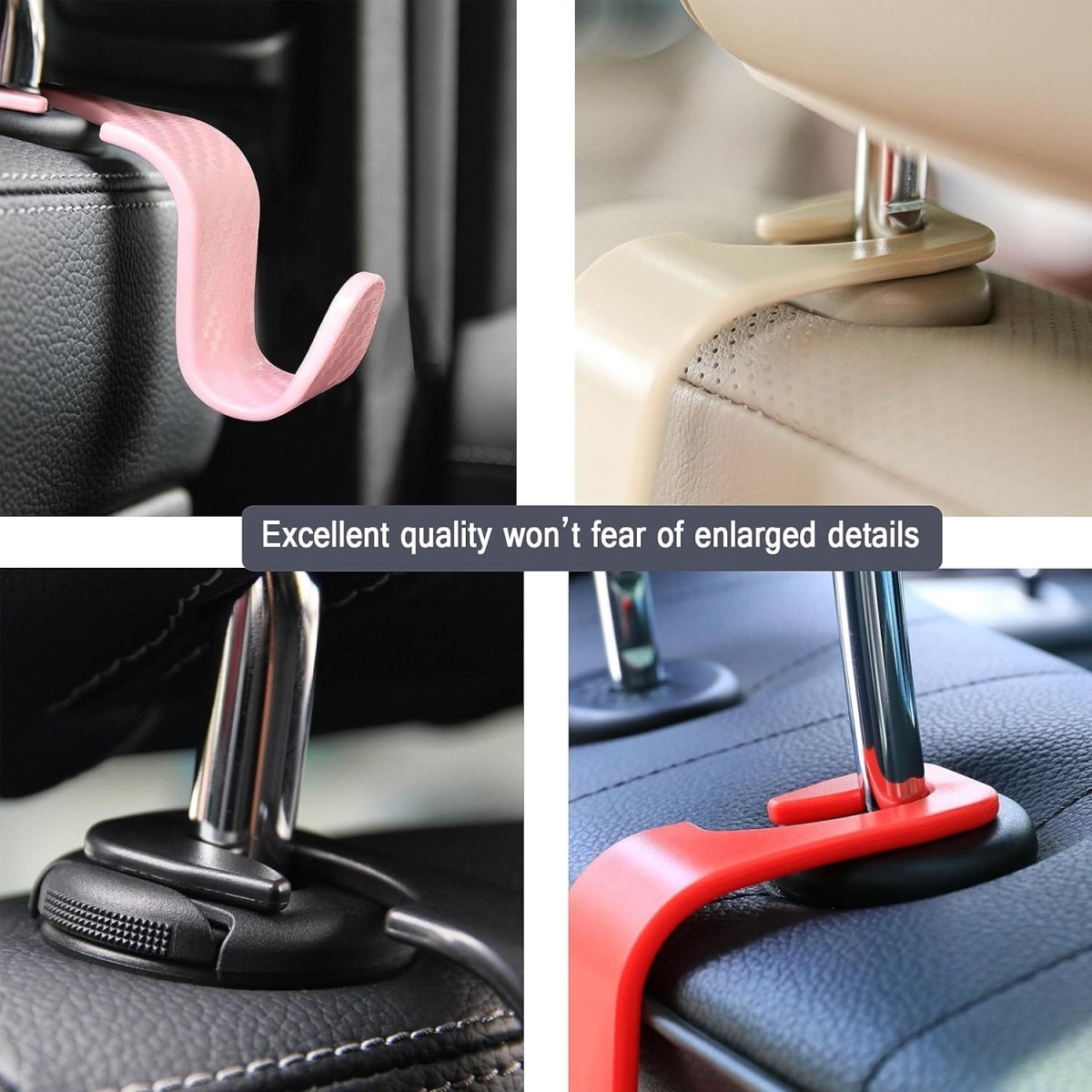 Showlu Universal Car Seat Headrest Hooks 4-pack, S-type hangers for handbags, purses, and coats, black vehicle interior organizer
