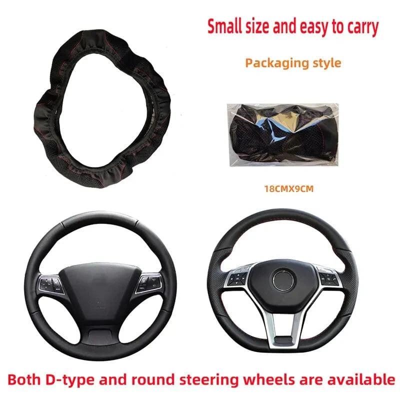 Showlu Faux Leather Steering Wheel Cover with diamond embroidery, 38cm, breathable, three-dimensional design for car interior style.