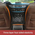 Showlu Car Storage Net Bag between car seats, elastic mesh pet barrier and seat organizer for auto accessories.