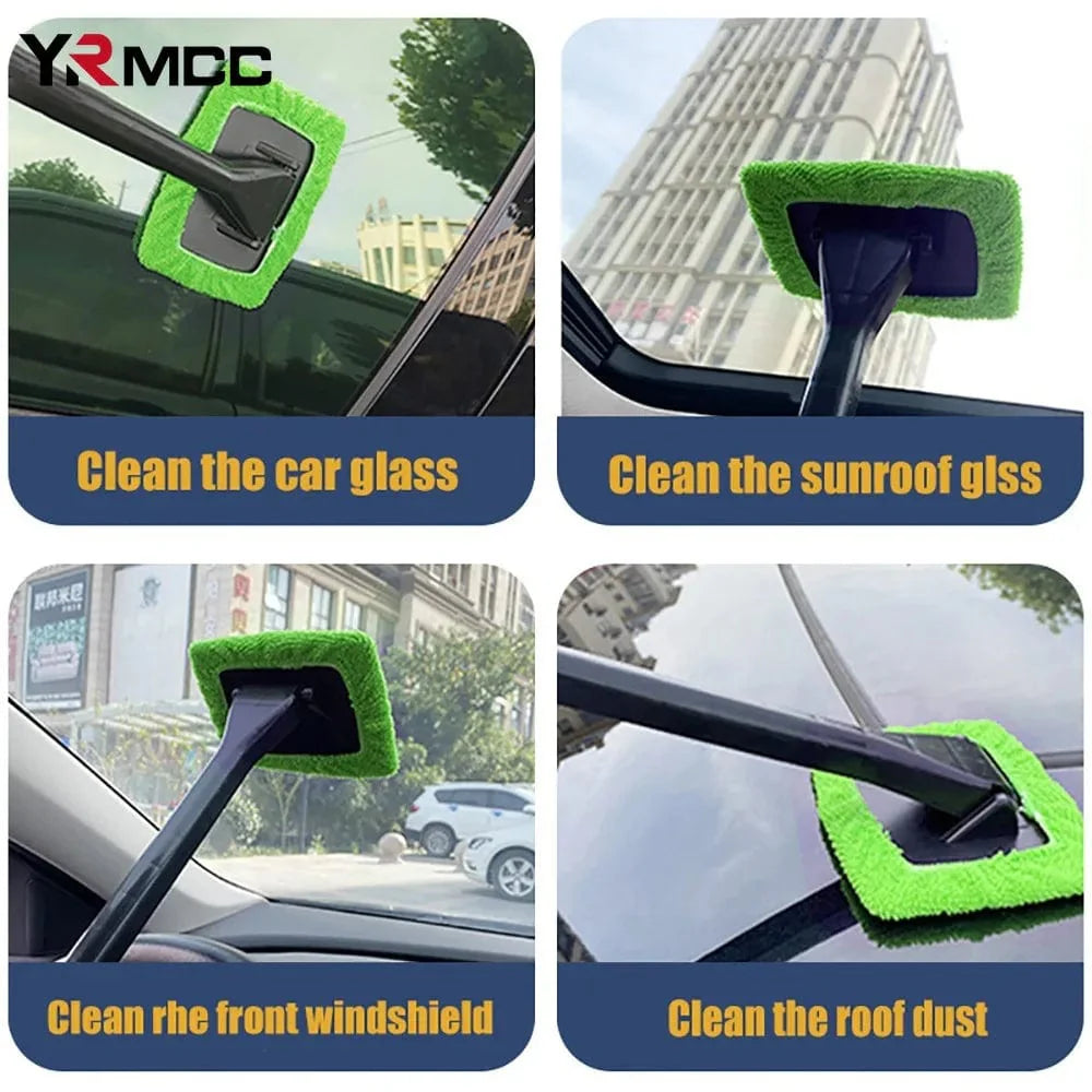 Showlu Car Window Cleaning Brush Kit with long handle for windshield and auto glass cleaning, includes wiper and cleaning towel.