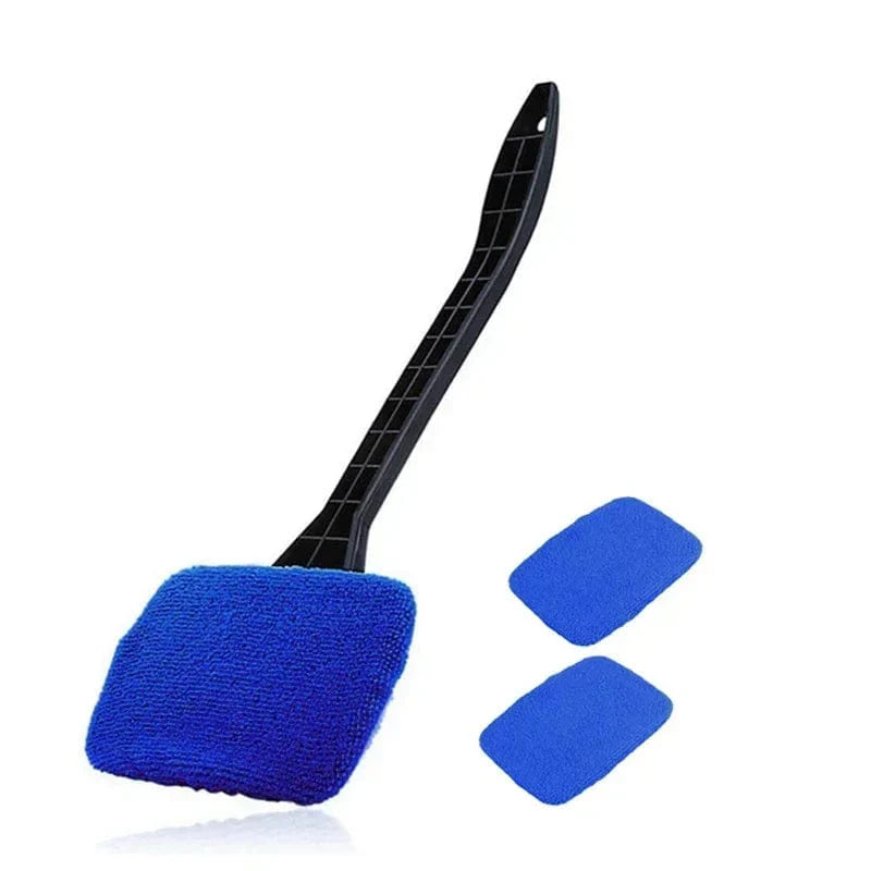 Showlu Car Window Cleaning Brush Kit with long handle, windshield wiper tool, and glass cleaner towel for auto window and body cleaning